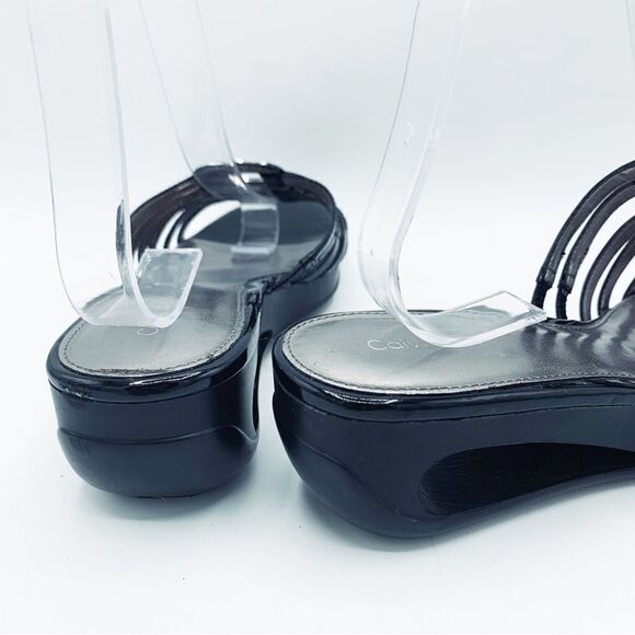 Calvin Klein Women’s Black Patent Leather Cut Out Window Wedge Size 8 - Picture 8 of 16